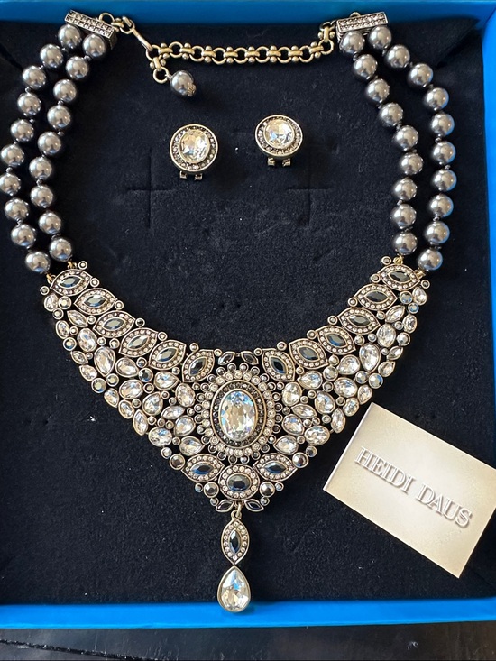 Heidi Daus Jewelry - Heidi Daus Gold and Clear Crystal Ornate Bib Necklace with Studs